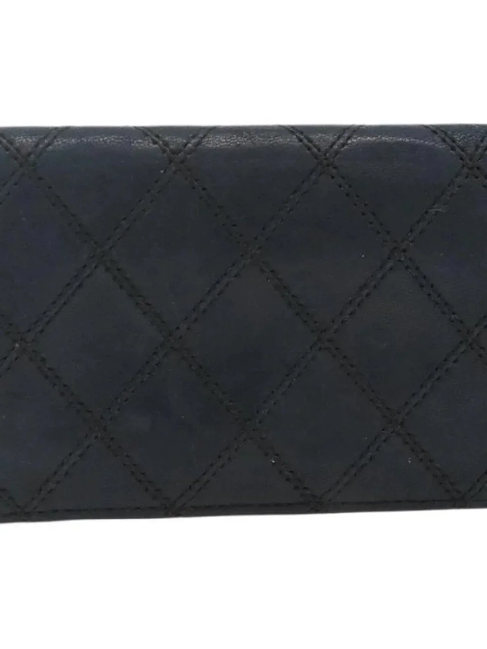 CHANEL Bicolore Card Case Lamb Skin Black CC Auth INZ119